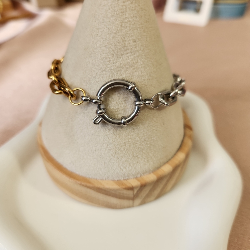 Two Tone Stainless Steel Sailor Clasp Bracelet